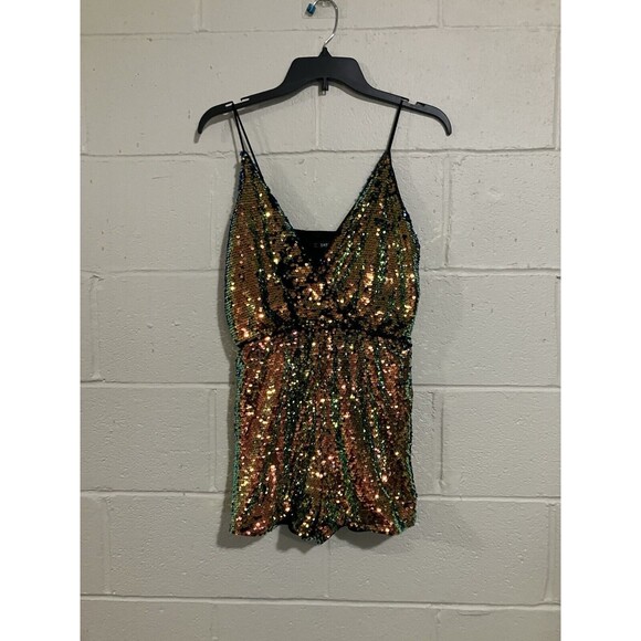 Sequin Gold party Romper Cami V Neck Size XS sleeveless - Picture 1 of 13